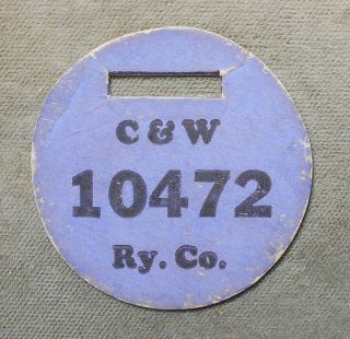 C & W Ry.  Co. ,  10472 Blue Cardboard Uniface Colorado & Wyoming Ry.  Trunk Check?
