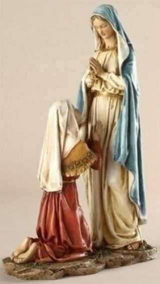 Our Lady Of Lourdes And St.  Bernadette 10.  5 Inch Resin Stone Tabletop Statue