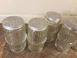 Set of 5 Vintage Ribbed Glass Sellers or Hoosier Spice Jars w/Lids GUC 2