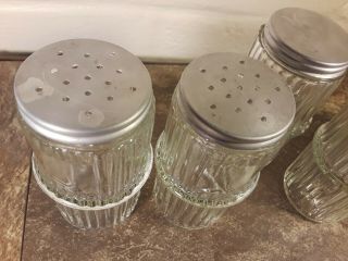 Set of 5 Vintage Ribbed Glass Sellers or Hoosier Spice Jars w/Lids GUC 3