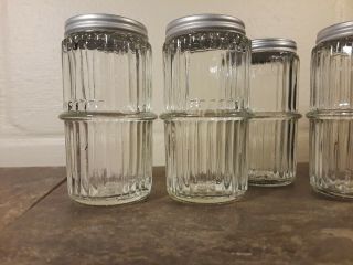 Set of 5 Vintage Ribbed Glass Sellers or Hoosier Spice Jars w/Lids GUC 4