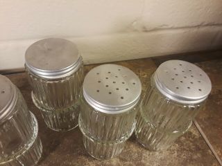 Set of 5 Vintage Ribbed Glass Sellers or Hoosier Spice Jars w/Lids GUC 6