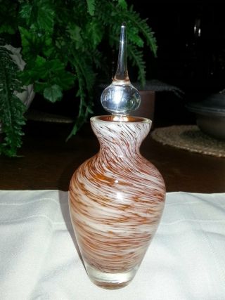 Murano Perfume Bottle With Spire Stopper - Amber,  White Swirls,  Clear