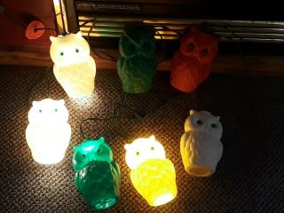 Vintage Patio Light String 7 Owls Blow Mold Camping Retro RV Garden Lighting 2