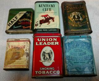 6 Pocket Tobacco Tins: Half And;union Leader;kentucky;edgeworth;old Gold;tuxedo