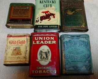 6 Pocket Tobacco tins: Half and;Union Leader;Kentucky;Edgeworth;Old Gold;Tuxedo 3