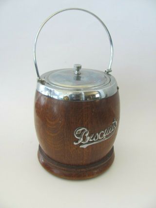 Vintage Oak Wood Biscuit Cookie Barrel Jar