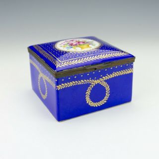 Antique Limoges French Porcelain - Flower Decorated Blue & Gilt Box - Lovely