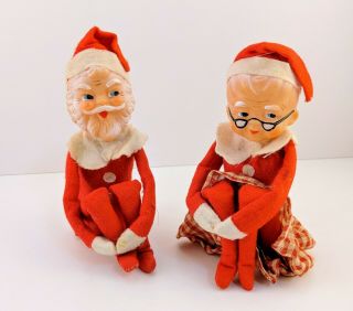 Vintage Christmas Knee Hugger Felt Santa And Mrs Claus Pixie Elf Japan
