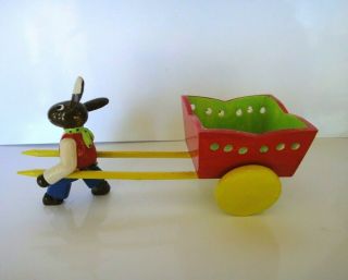 Vintage Western Zone Germany STEINBACH Rabbit Pulling Cart Easter Erzgebirge 2