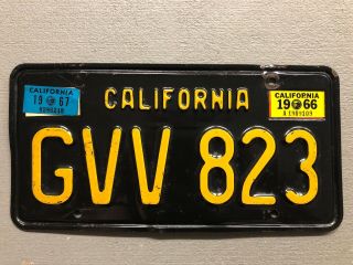 Vintage California License Plate Classic Black/yellow Gvv - 823 1966 - 67 Stickers