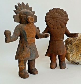 Antique Set Of 2 Hopi Mudhead Kachina Native American Figures Handmade
