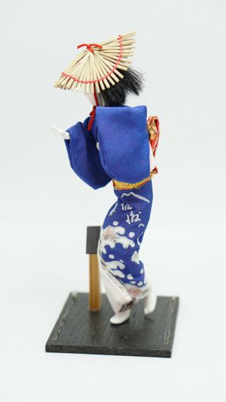 Japanese Doll Kimono Vintage Fabric Plaster Blue Hat Black Hair Geisha Art Women 3