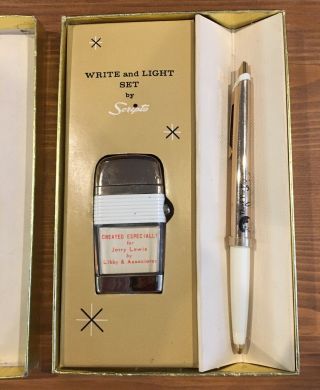 Vintage Jerry Lewis “thank You” Vu - Lighter/pen “write & Light Set By Scripto”