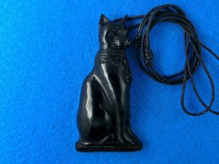 Egyptian Cat Goddess Bastet Pendant Black Cat Necklace Handcarved Gift For Her
