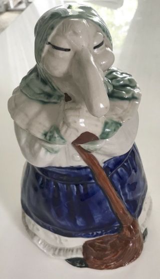 Vintage 1980 Baba Yaga Good Luck Kitchen Witch Cookie Jar Pottery Perfect Cond