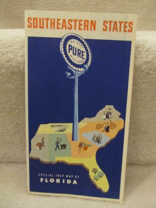 1954 Pure Oil Southeastern States Road Map W/ Special Trip Map Of Florida