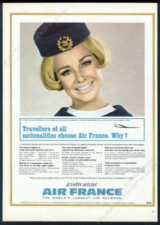 1966 Air France Stewardess Flight Attendant Color Photo European Print Ad