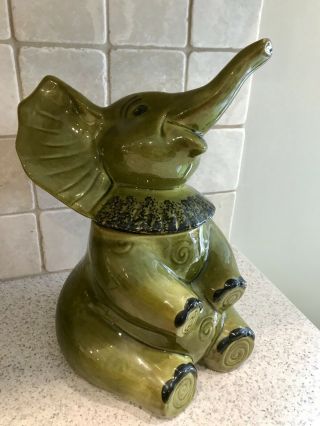 Vintage Doranne Of California Green Elephant Cookie Jar Usa Pottery