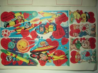 Vintage 1950 ' s PARTIAL Book of Valentines - 36,  small attachments - Space Ship 3