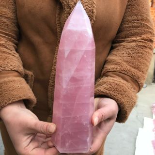 3.  3lb Natural Rose Pink Obelisk Quartz Crystal Pyramid Terminated Wand Hh14