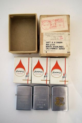 3 Vintage Zippo Military Lighters Boxs Sac 2nd Tara Target Squadron