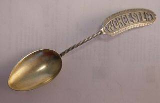Great Antique Sterling Silver Engraved & Cutwork Souvenir Spoon " Worcester "
