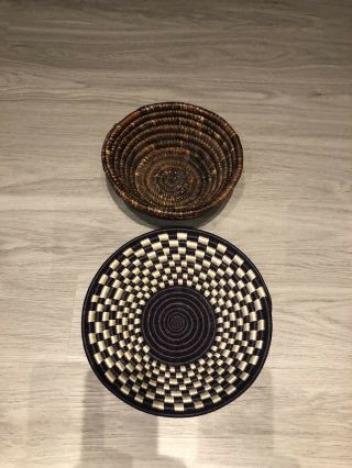 2 African Basket Woven Wall Baskets