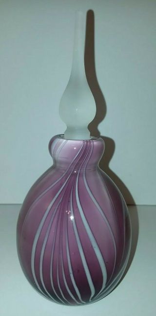 Heavy Art Glass Amethyst / Purple & White Swirl Perfume Bottle 7 "