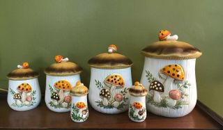 Vintage 4 - Piece Sears Roebuck And Co 1978 Merry Mushroom Ceramic Canister Set