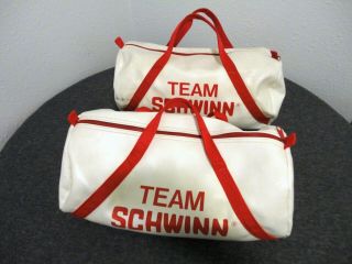 1970s Team Schwinn Bicycle Talon Zip Vinyl Gear Bags - White/red - Usa Made - Set 2