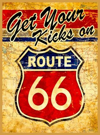 Get Your Kicks On Route 66 Road Trip United States Retro Travel Art Poster
