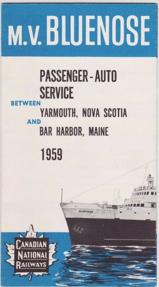 1959 M.  V.  Bluenose Bar Harbor Maine To Yarmouth Ns Schedule Brochure