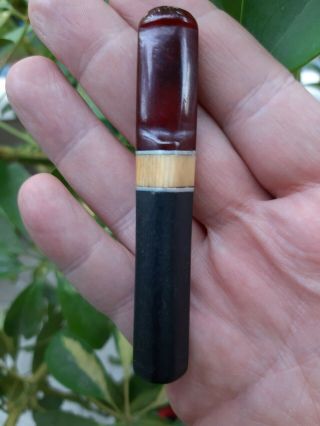 Antique Faturan Cherry Amber Bakelite Pipe with Veins/Damari and Bone. 2