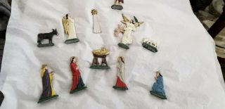 Vintage Antique Lead Christmas Nativity Handpainted Figures Toys - 11 Pc.  Set