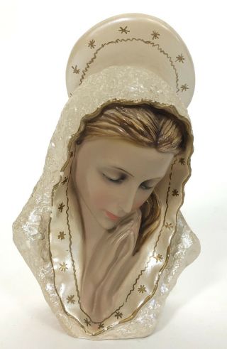 Vintage Columbia Statuary Virgin Mary Madonna Chalkware Statue Bust Italy Rare