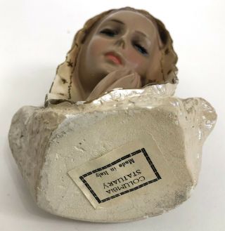 Vintage Columbia Statuary Virgin Mary Madonna Chalkware Statue Bust Italy Rare 3