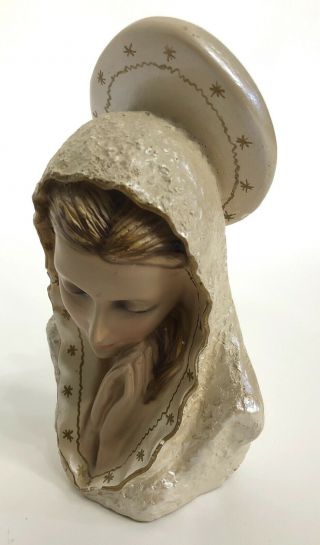 Vintage Columbia Statuary Virgin Mary Madonna Chalkware Statue Bust Italy Rare 4