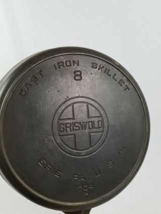 Griswold No.  8 Cast Iron Skillet 704 H 6