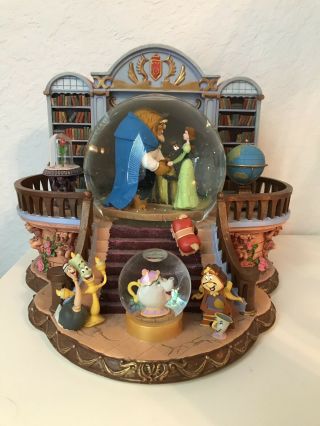 Disney Beauty And The Beast Belle Library Music Snowglobe Globe With Blower 1991