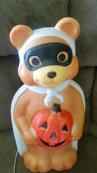 Vintage Teddy Bear Pumpkin 23 Inches Blow Mold Holiday Halloween Yard Decor