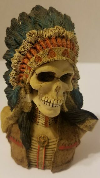 Skeleton Bust Indian Chief With Headdress Figurine Summit Vintage 1996 Wu