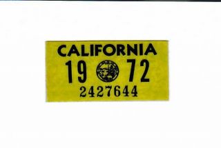 1972 California License Plate Validation Sticker,  Near Dmv Issued
