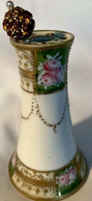 Vintage Porcelain Floral Gold Guilded Nippon Hat Pin Holder Hand Painted Japan