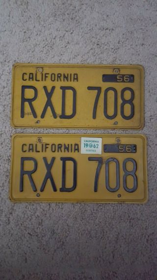 Matching Pair California 1956 License Plates
