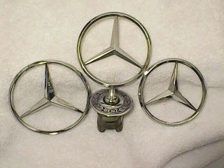 [lot Of 3] 1 Vintage Mercedes Benz Hood Emblem And 2 Other Mercedes Emblems.