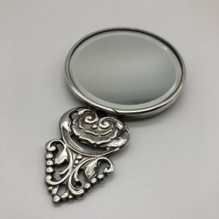 Antique Repousse Sterling Silver Plated Hand Mirror Denmark 1920s by Hans Jensen 3