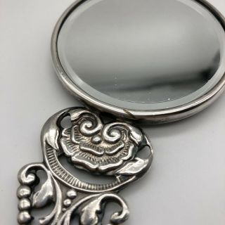 Antique Repousse Sterling Silver Plated Hand Mirror Denmark 1920s by Hans Jensen 4