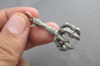 Vintage Pewter Dragon Clap Clutching Faceted Crystal Ball Pendant