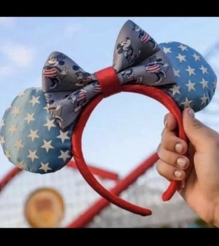 Disney Parks Usa America Harveys Ears Flag Headband Mickey Minnie Bow Nwt 5/24